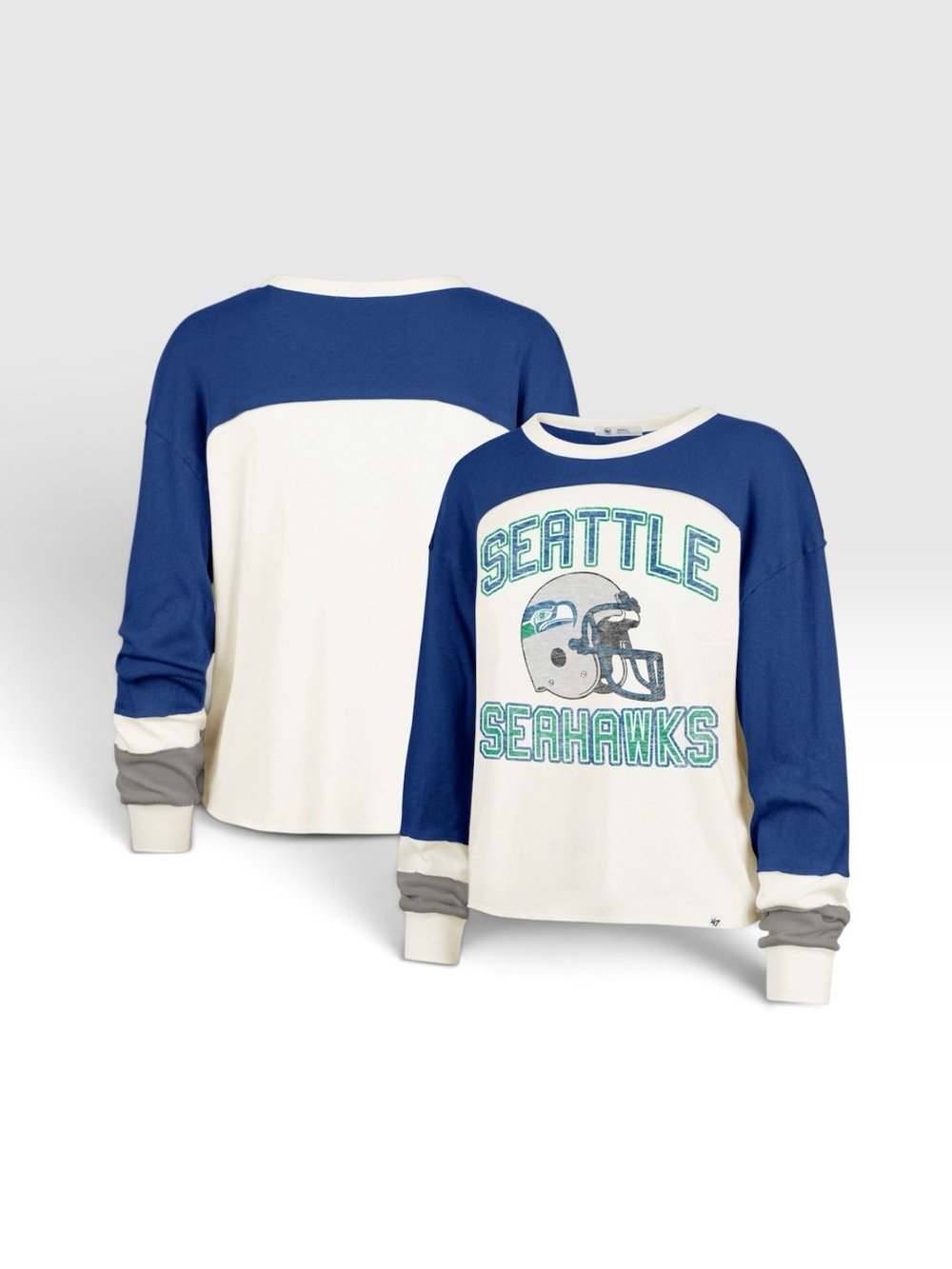 ’47 Seattle Seahawks Double Header Curve Raglan Crop Top Varsity Y2K NFL 📐M